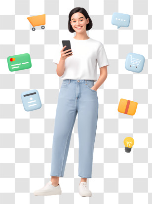 Woman Showing Shopping App - Modern Woman Using Mobile Apps Transparent PNG