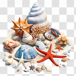 Beachcombing - Seashells And Starfish Coastal Illustration Transparent PNG