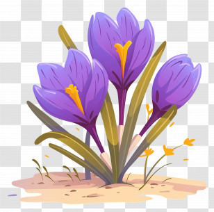 Saffron Crocus - Purple Crocus Flower In Spring Illustration Transparent PNG