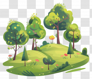 Summer Park - Lush Cartoon Forest Illustration Transparent PNG