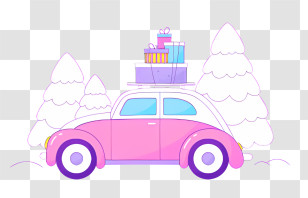 Background - Pink Car With Gift Boxes For Celebration Drive Transparent PNG