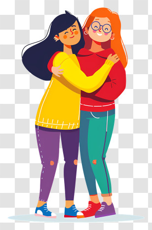 Best Friends - Two Women Hugging In Colorful Clothes Transparent PNG
