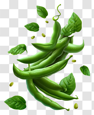 Vegetable Floating - Green Beans With Leaves Transparent PNG