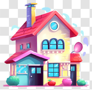 Small Colorful House - Colorful Doodle House With Red Roof Transparent PNG