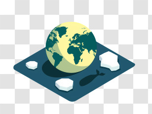 Global Warming - Earth With Icebergs Illustration For Environment Awareness Transparent PNG