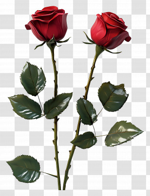 Valentines Day Roses - Beautiful Red Rose With Stem And Leaves Transparent PNG