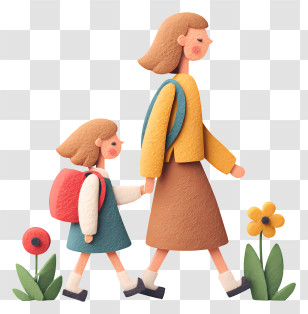 Mother Taking Girl To School - Mother And Child Walking Together Transparent PNG