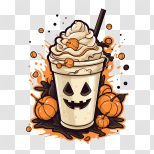 Halloween Milkshake - Pumpkin Milkshake With Halloween Theme Transparent PNG