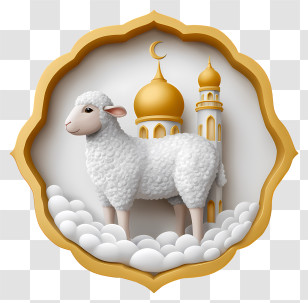 Eid Al Adha Design - White Sheep With Mosque Transparent PNG