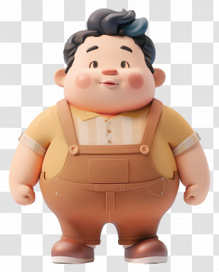 Fat Man - Chubby 3D Cartoon Character With Overalls Transparent PNG