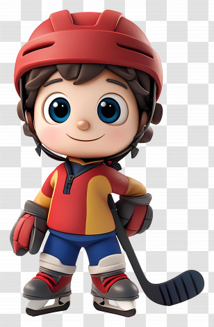 Hockey Boy - Cartoon Hockey Player In Red And Yellow Transparent PNG