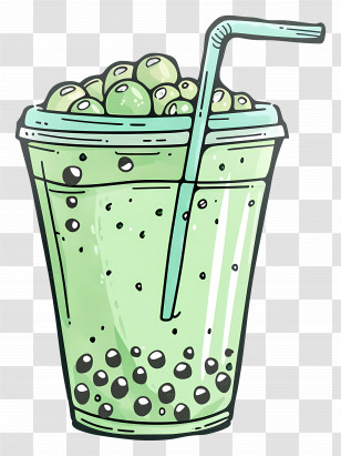Green Bubble Tea With Straw - Green Bubble Tea With Straw Transparent PNG