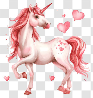Valentine Unicorn - Pink Unicorn With Hearts In Fantasy Style Transparent PNG