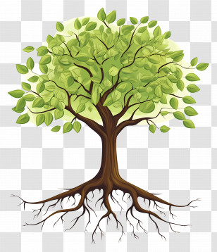 Tree With Roots - Tree With Green Leaves And Roots Transparent PNG