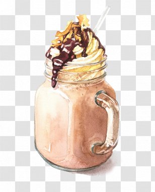Iced Coffee Watercolor Painting Drawing Illustration - Dessert - A Glass Of Ice Cream Transparent PNG