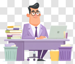 Office Worker Sitting At Desk - Office Worker At Desk Transparent PNG