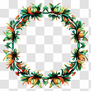 Line Art - Colorful Floral Decorative Wreath Transparent PNG