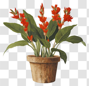 Canna Indica Flowers - Canna Flowers In Wooden Pot Illustration Transparent PNG