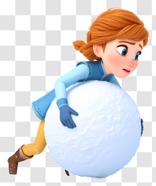 Frozen Anna Pushing Snowball - Cartoon Girl With Snowball In Winter Transparent PNG