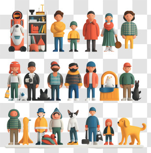 Shelf - Diverse Group Of Cartoon People And Pets Transparent PNG