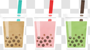 Food Elements - Illustration Of Colorful Boba Tea Cups Transparent PNG