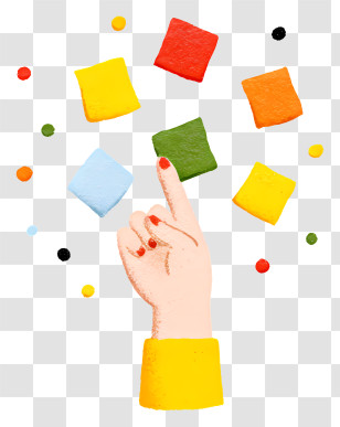 Cartoon Hand Holding Notes - Pointing Hand With Colorful Tiles Transparent PNG