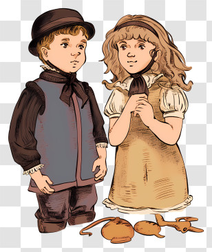 Boy And Girl - Victorian Era Children Illustration Transparent PNG