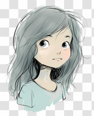 Little Girl - Sketch Of A Girl With Gray Hair Transparent PNG