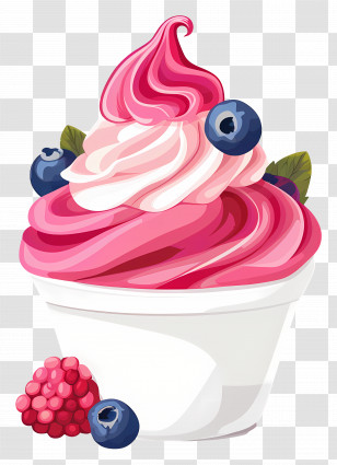 Frozen Yogurt - Pink Ice Cream With Berries Transparent PNG