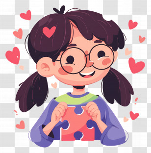 Girl Playing Puzzle - Girl With Puzzle Piece And Hearts Transparent PNG
