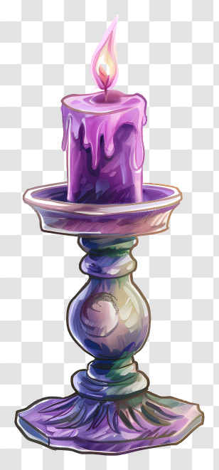 Candle In Candlestick - Purple Candle With Holder Transparent PNG