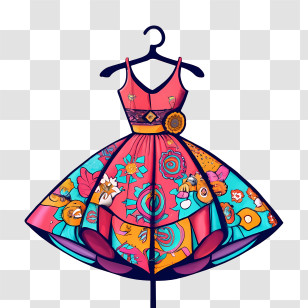 Cartoon Dress - Bright Floral Patterned Dress Illustration Transparent PNG