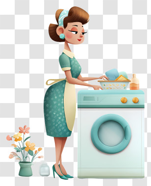 Housewife Doing Laundry - Woman Doing Laundry With Washing Machine Transparent PNG