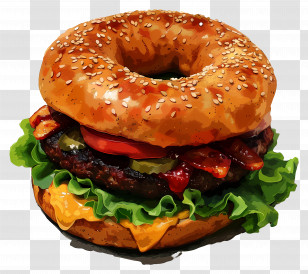Bagel Burger - Flavorful Bagel Burger With Toppings Transparent PNG