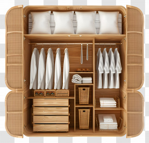 Wardrobe Top View - Organized Wooden Wardrobe With Clothes Transparent PNG