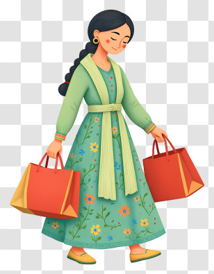 Indian Woman - Woman Carrying Shopping Bags Transparent PNG
