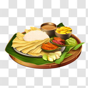 Onam Sadya Food - Traditional Meal On Banana Leaves Transparent PNG