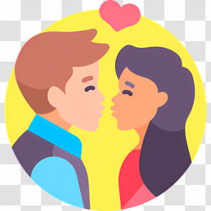 Couple Kissing - Illustration Of Couple Kissing With Heart Motif Transparent PNG