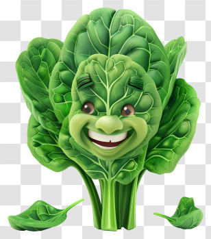 3d Cartoon Vegetable - Happy Cartoon Spinach With Big Smile Transparent PNG