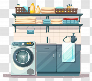 Laundry Room - Modern Laundry Room With Washing Machine And Supplies Transparent PNG