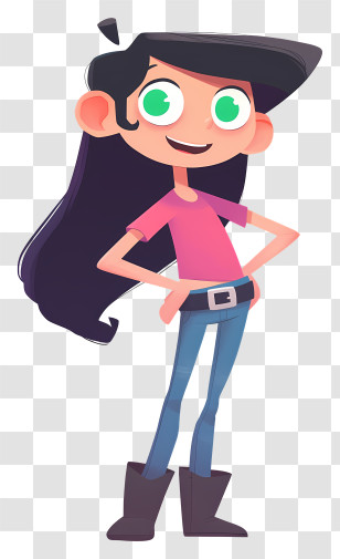 Beautiful Girl - Cartoon Girl In Pink Shirt And Jeans Transparent PNG