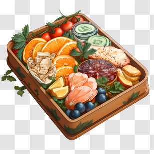 Bento Box - Fresh And Healthy Food Platter In Wooden Tray Transparent PNG