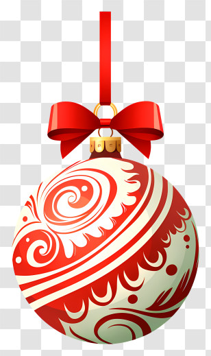 Christmas Ornament - Red And White Christmas Ornament With Bow Transparent PNG