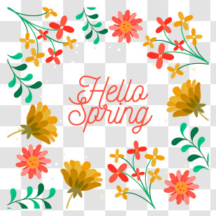 Floral Frame - Hello Spring Floral Greeting Transparent PNG
