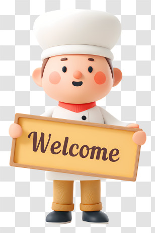 Chef Holding Welcome Sign - Friendly Chef Holding Welcome Sign Transparent PNG