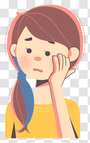 Girl Touching Face - Worried Girl With Freckles Transparent PNG