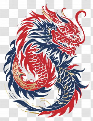 Dragon - Red And Blue Mythical Dragon Illustration Transparent PNG