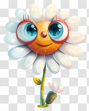 Flower Emoji - Adorable Smiling Daisy Cartoon Illustration Transparent PNG
