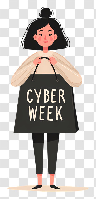 Cyber Week Shopping Bag - Woman Holding 'Cyber Week' Bag Transparent PNG