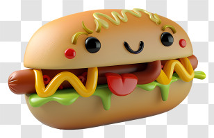 3d Cartoon Food - Cartoon Hotdog With Cute Smiling Face Transparent PNG